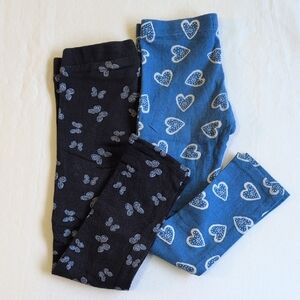 M&S / H&M 2-pack girls printed stretch cotton leggings lot blue size 5